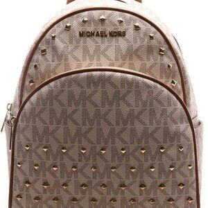 MICHAEL KORS Abbey Medium Studded vanilla acorn Pebbled Leather Backpack!